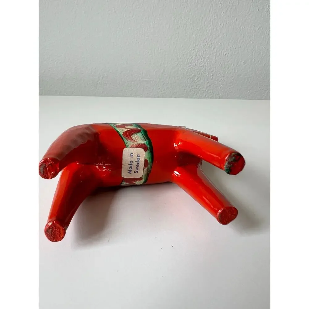 Vintage 1950s Swedish 4" Handcrafted Hand Carved Wood Flower Dala Horse Figurine - Picture 4 of 7